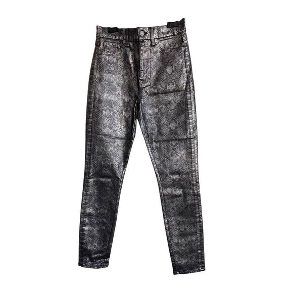7 for all Mankind Skinny Jeans Womens Size 27 Metallic Snake Print Statement - Picture 1 of 12